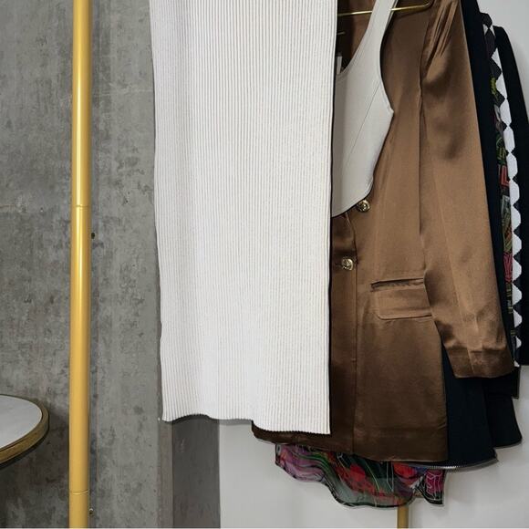 Anine Bing Julian Ribbed Knit Pencil Stretch Fitted Skirt in Ivory Cream - Picture 12 of 14